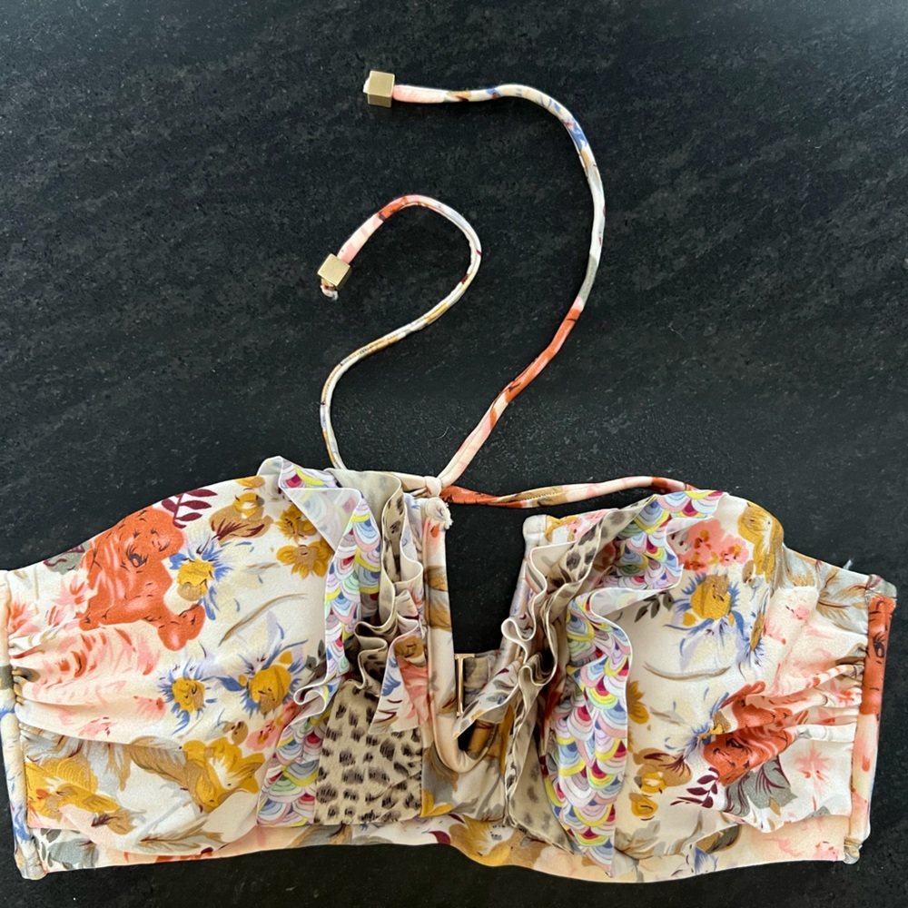 Zimmerman Ruffled Floral Bandeau Bikini Top